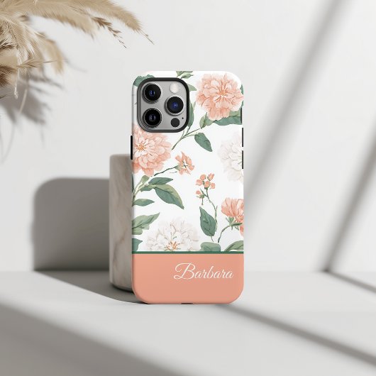 Beautiful Peach Floral Personalized Name Case-Mate iPhoneケース