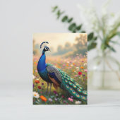 Beautiful Peacock in a Floral Field ポストカード (スタンド正面)