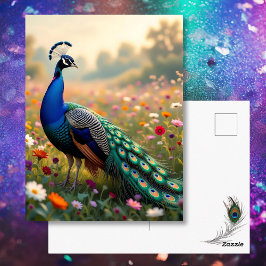 Beautiful Peacock in a Floral Field ポストカード