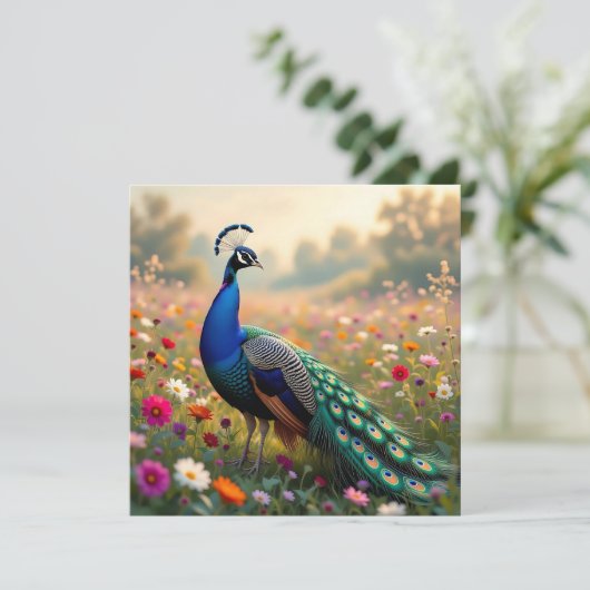 Beautiful Peacock in Field of Flowers カード (スタンド正面)