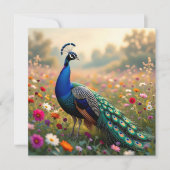 Beautiful Peacock in Field of Flowers  カード (正面)
