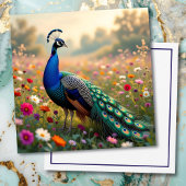 Beautiful Peacock in Field of Flowers カード