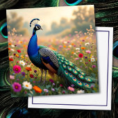 Beautiful Peacock in Field of Flowers  カード
