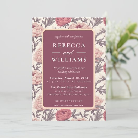 Beautiful Peonies Spring Wedding Invitation 招待状 (スタンド正面)