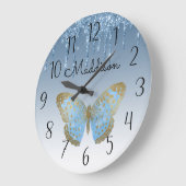 Beautiful Personalized Blue Butterfly Large Clock ラージ壁時計 (傾斜)