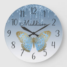 Beautiful Personalized Blue Butterfly Large Clock