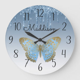 Beautiful Personalized Blue Butterfly Large Clock ラージ壁時計
