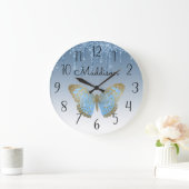 Beautiful Personalized Blue Butterfly Large Clock ラージ壁時計 (ホーム)