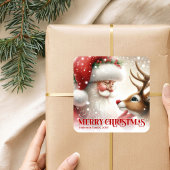 Beautiful Personalized Santa and Rudolph Holiday   スクエアシール