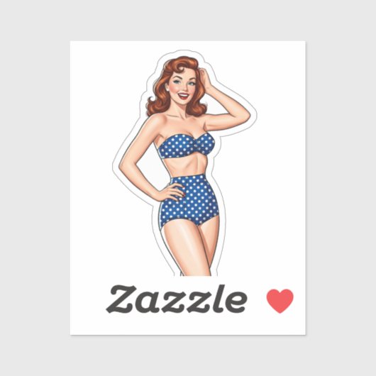 Beautiful Pin-up red haired woman in blue swimsuit シール (シート)