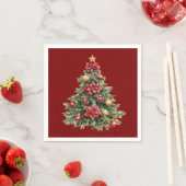 Beautiful Pine Tree Red Christmas スタンダードカクテルナプキン (インサイチュ)