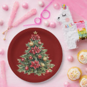 Beautiful Pine Tree Red Christmas ペーパープレート (パーティー)