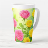 Beautiful Pink And Yellow Roses Latte Mug / Cup カフェラテマグ (右アングル)
