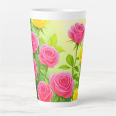 Beautiful Pink And Yellow Roses Latte Mug / Cup カフェラテマグ (正面)