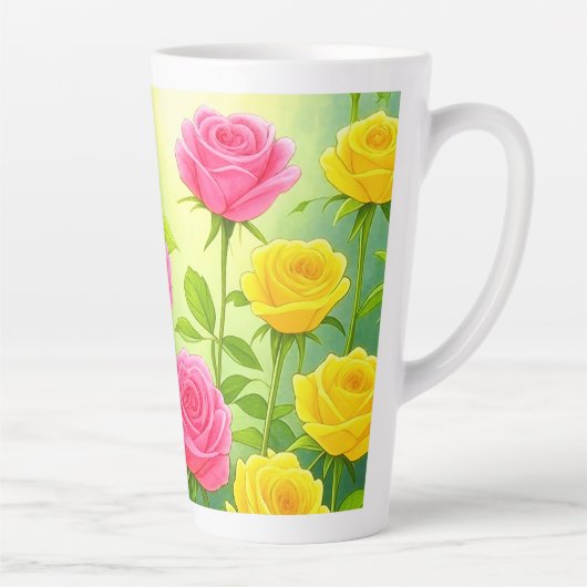 Beautiful Pink And Yellow Roses Latte Mug / Cup カフェラテマグ (右)