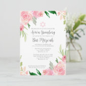 Beautiful Pink Floral Bat Mitzvah Party 招待状 (スタンド正面)