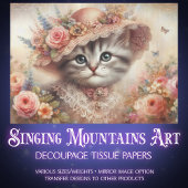 Beautiful Pink Floral Victorian Cat Decoupage 薄葉紙