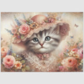 Beautiful Pink Floral Victorian Cat Decoupage 薄葉紙 (正面)