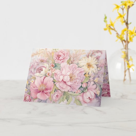 Beautiful pink peonies folded greeting card カード (黄色い花)