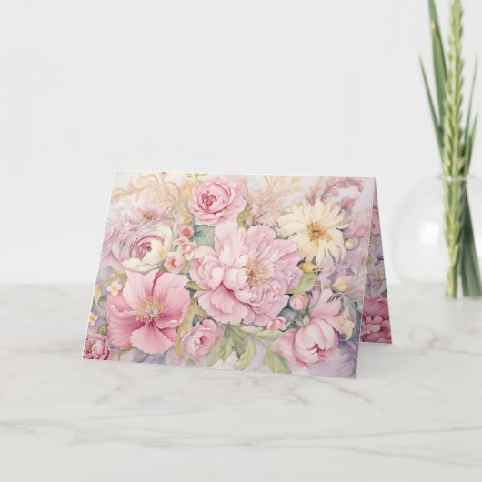 Beautiful pink peonies folded greeting card カード (正面)