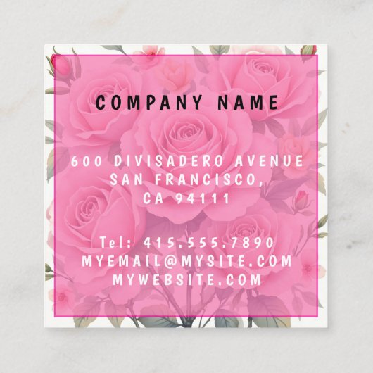 Beautiful Pink Roses Luxury Trendy Collection スクエア名刺 (裏面)