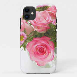 Beautiful pink roses with chrysanthemum in vase iPhone 11 ケース
