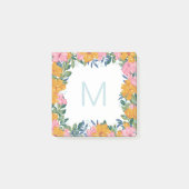 Beautiful Pink Yellow Floral Frame Monogram ポストイット (正面)
