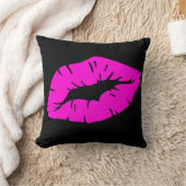 Beautiful Playful Pink Lipstick Kiss Isolated クッション (ブランケット)
