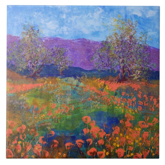 Beautiful Poppy Field Ceramic Tile タイル (正面)