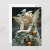 Beautiful Porcelain Fairy Holly Pinecones Ornament ポストカード (正面/裏面)
