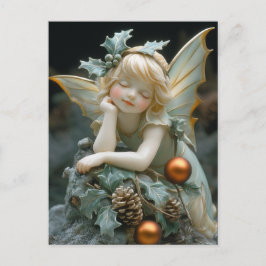 Beautiful Porcelain Fairy Holly Pinecones Ornament ポストカード