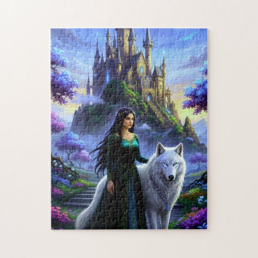 Beautiful Princess with Majestic Wolf ジグソーパズル (縦)
