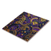 Beautiful Purple Black Gold Floral Abstract タイル (側面)