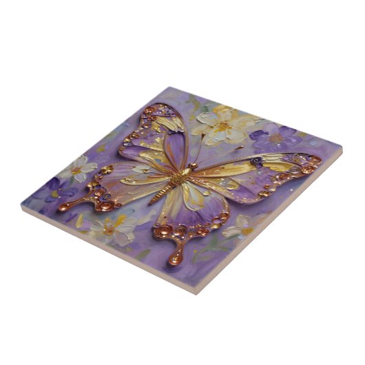 Beautiful Purple Butterfly and Flowers タイル (側面)