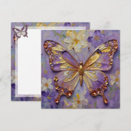 Beautiful Purple Butterfly and Flowers Blank カード