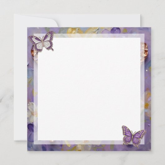 Beautiful Purple Butterfly and Flowers Blank カード (裏面)