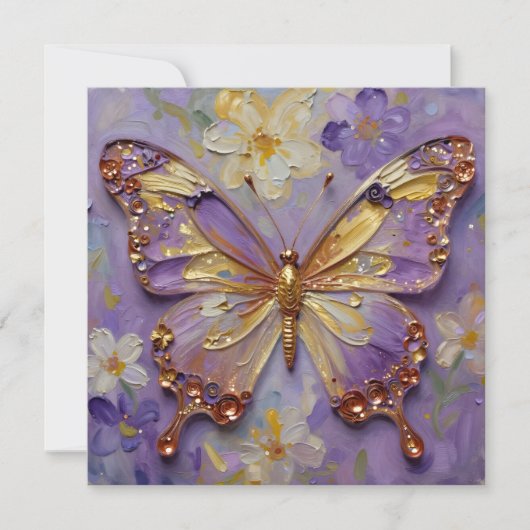 Beautiful Purple Butterfly and Flowers Blank カード (正面)