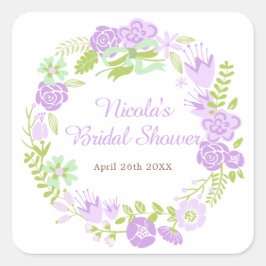 Beautiful Purple Floral Wreath Bridal Shower スクエアシール