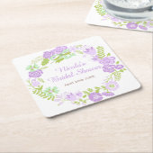 Beautiful Purple Floral Wreath Bridal Shower スクエアペーパーコースター (アングル)