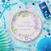 Beautiful Purple Floral Wreath Bridal Shower ペーパープレート (パーティー)