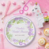 Beautiful Purple Floral Wreath Bridal Shower ペーパープレート (パーティー)