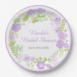 Beautiful Purple Floral Wreath Bridal Shower ペーパープレート