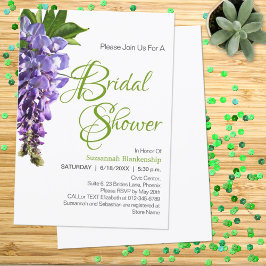 Beautiful Purple Wisteria Flowers Bridal Shower 招待状
