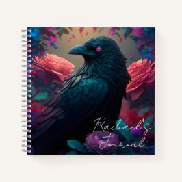 Beautiful Raven and Flowers Journal ノートブック