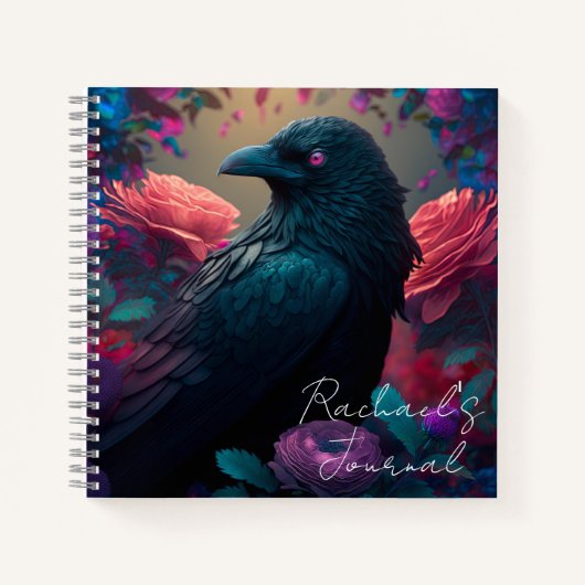Beautiful Raven and Flowers Journal ノートブック (正面)