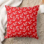 Beautiful Red And White Anchors Nautical Large クッション (ブランケット)
