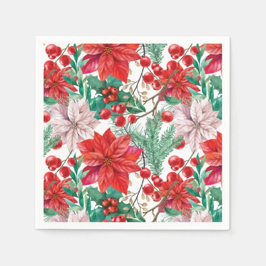 Beautiful red and white Christmas poinsettia スタンダードカクテルナプキン (正面)