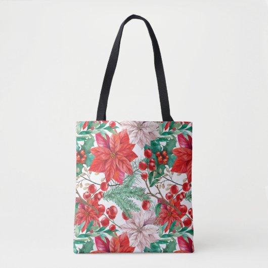 Beautiful red and white Christmas poinsettia トートバッグ (正面)