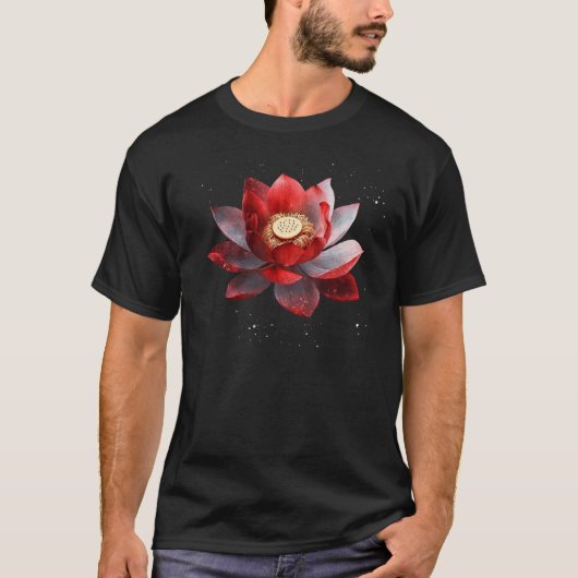 Beautiful red and white lotus flower spreckels blo tシャツ (正面)