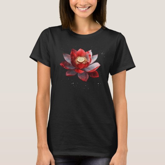 Beautiful red and white lotus flower spreckels blo tシャツ (正面)